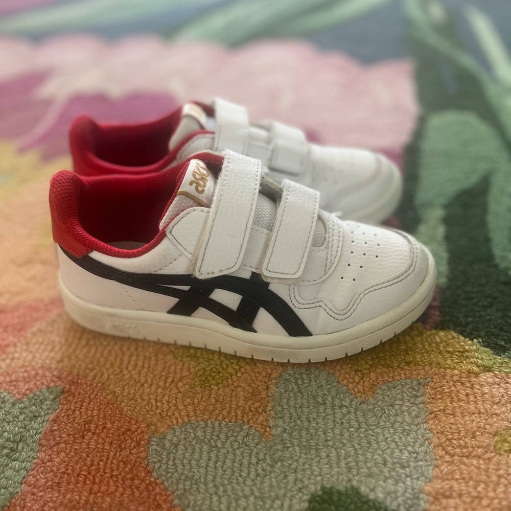 ASICS Japan Kids White and Red Velcro
